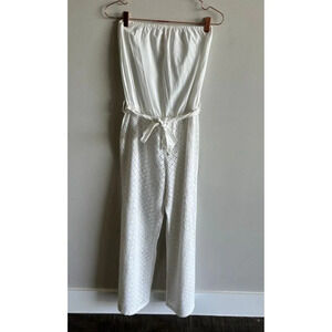 Victoria Secret Womens Strapless Belted Eyelet One Piece Jumpsuit White Sz S